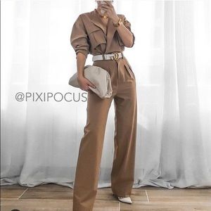 ZARA Long Jumpsuit With Pockets Camel